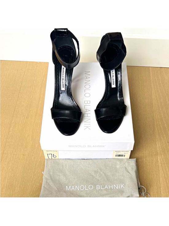 Manolo Blahnik Shoes - Manolo Blahnik Loma Black Patent Leather Strappy Heel Heel EU 38.5